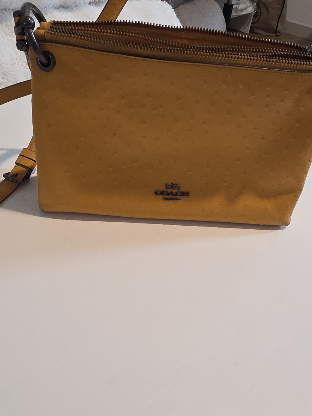 Coach Yellow Ostrich-Embossed Crossbody Bag